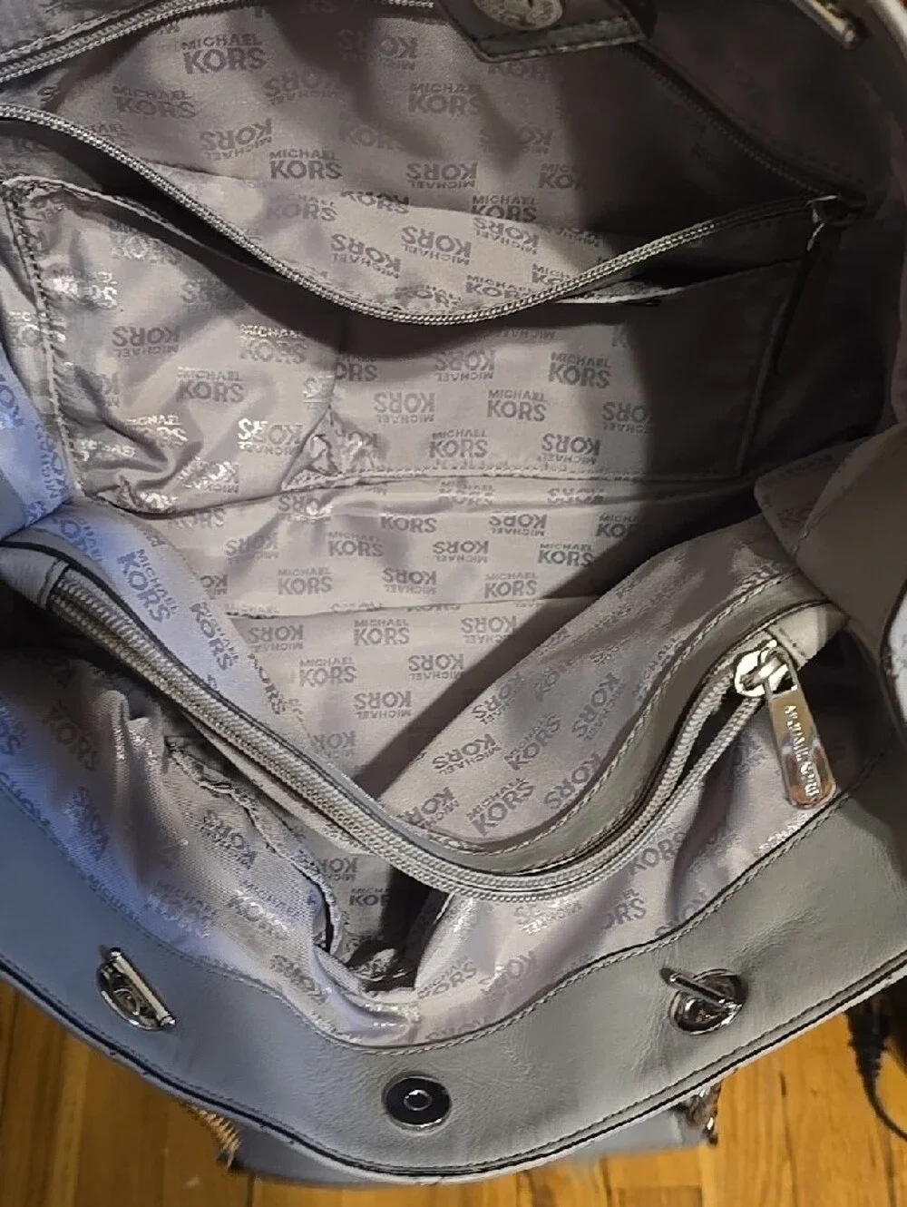Michael Kors Quilted Shoulder Bag in Light Gray with Silver Chain